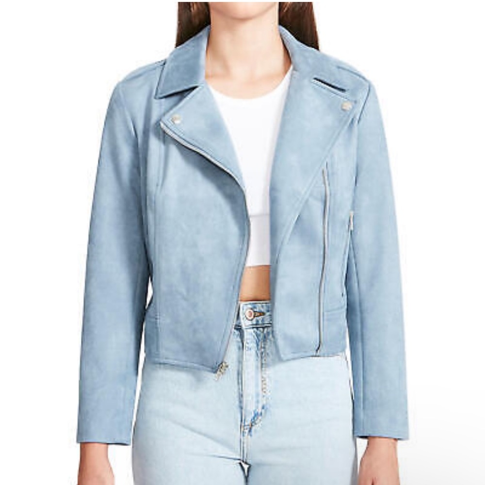 NWT BB DAKOTA STEVE MADDEN VEGAN FAUX SUEDE BLUE MOTO JACKET SIZE L